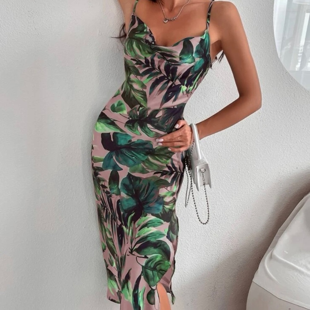 Tropical patterns silk slip dress
